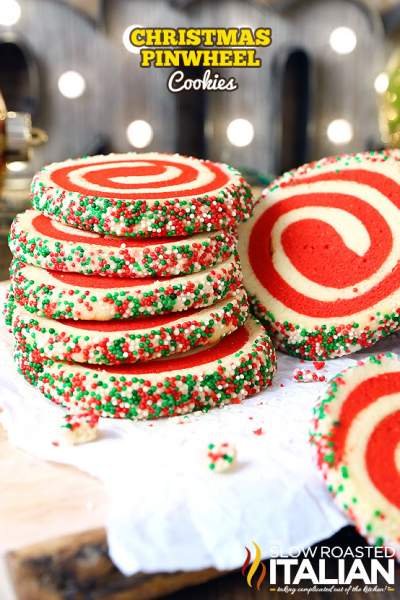 christmas pinwheel cookies with sprinkles