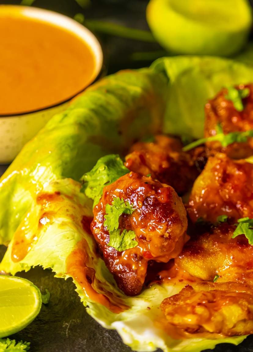 bang bang shrimp with cilantro on top