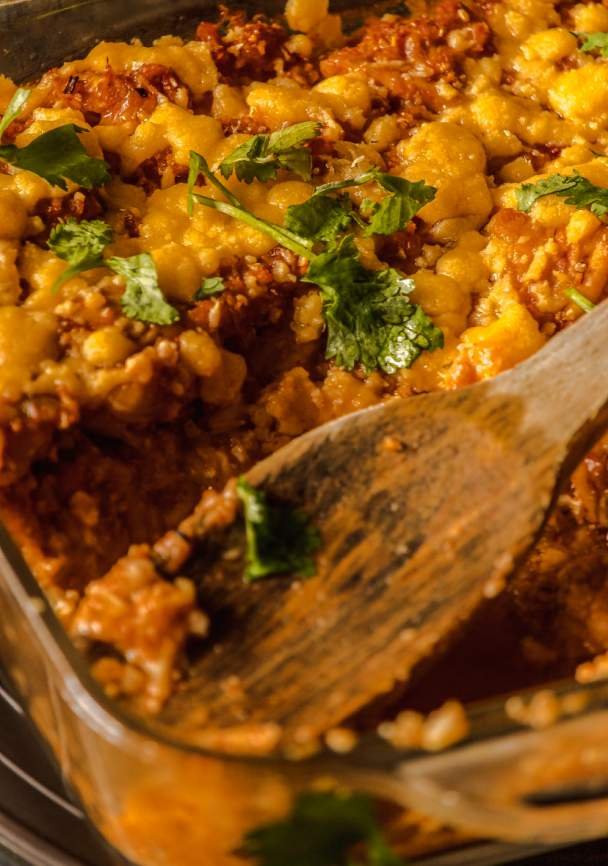 close view of casserole