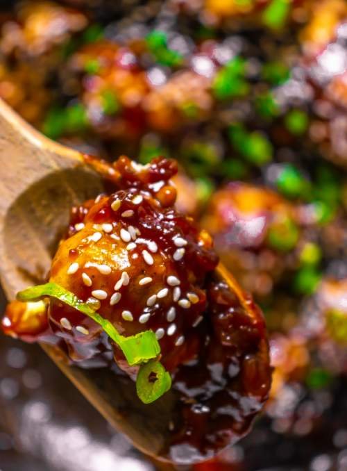 Sesame Cauliflower with a cauliflower in spatula