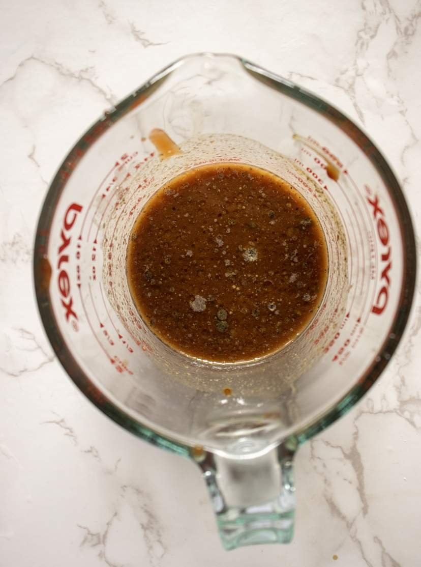 the sauce for vegetable chow mein in a pyrex jar