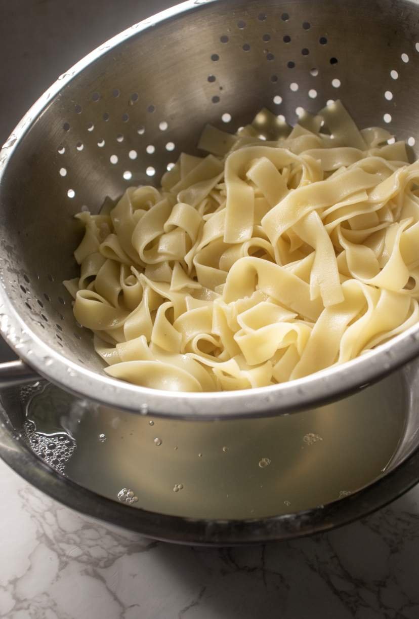 draining noodles