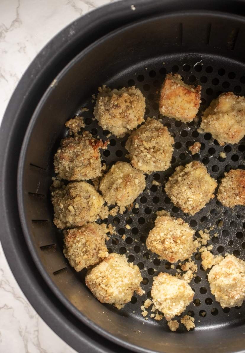 crispy tofu in air fryer basket