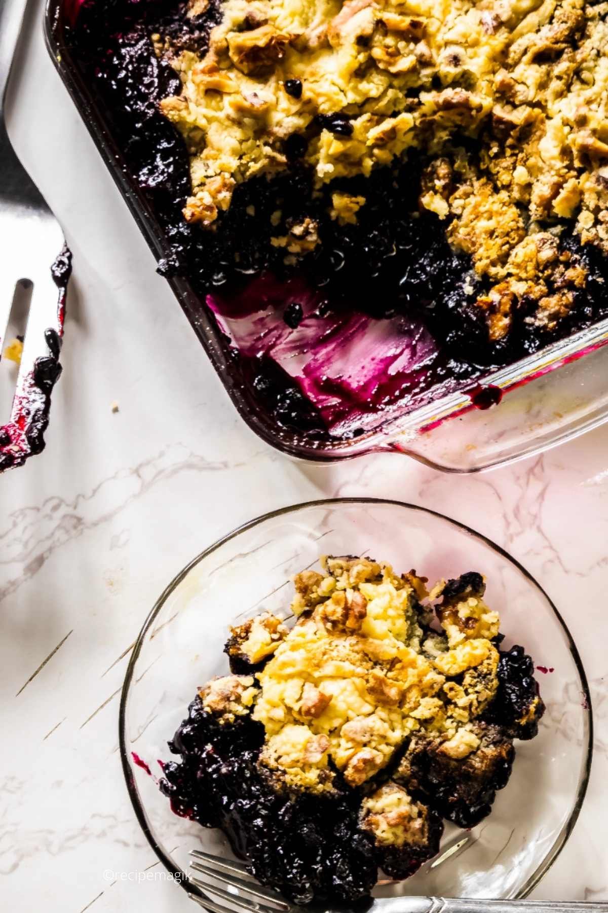 Blueberry Dump cake Served on a plate