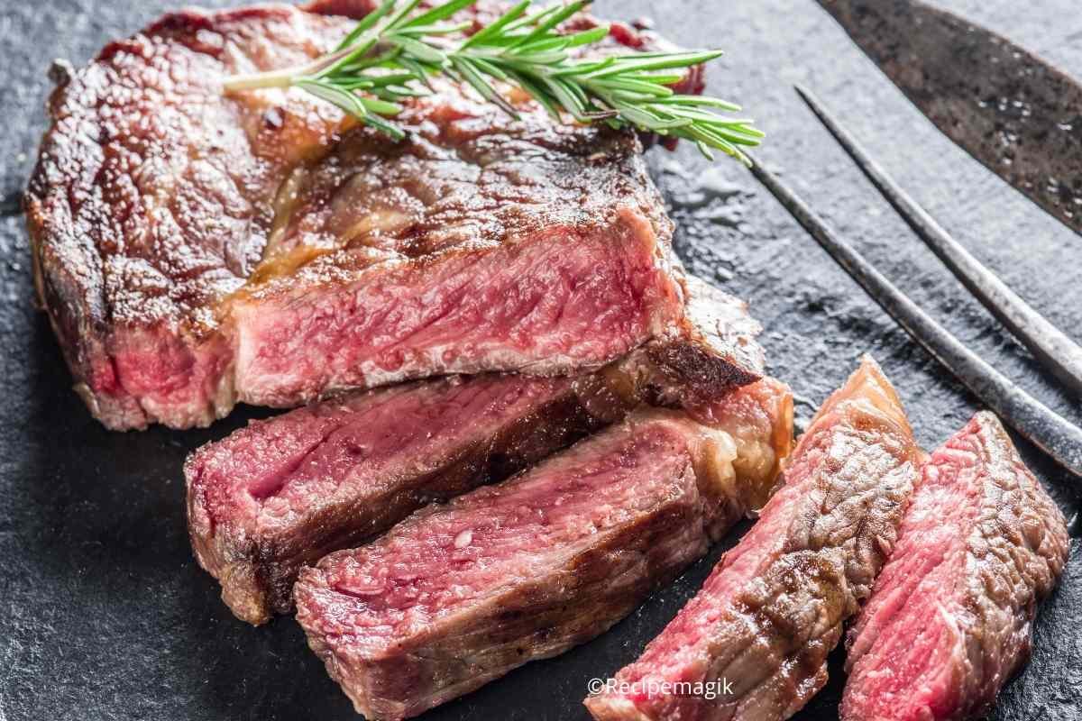 ribeye steak cut into thin slices