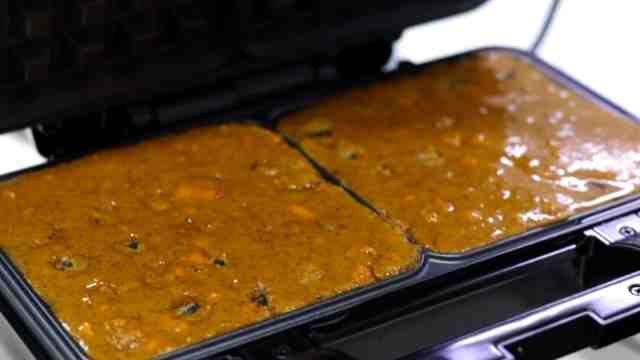 making pumpkin waffles in belgian waffle maker