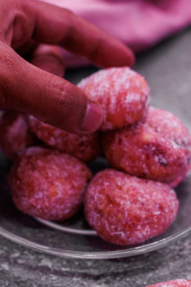 picking up Strawberry protein Balls